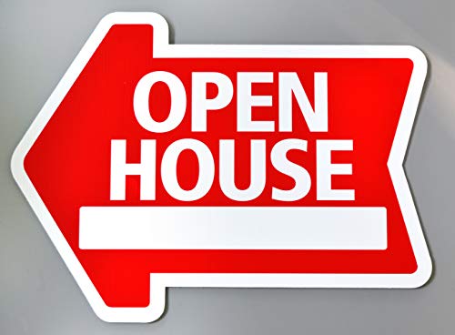 Open House Sign Kit (5pack) Die Cut Arrow Shape Heavy Duty Stands, Durable Corrugated Coroplast, UV Colorfast Red, Unconditional Guarantee, Real Estate Agent Supplies, 5-18x24 Signs and 5 Stands