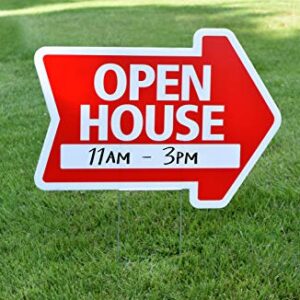 Open House Sign Kit (5pack) Die Cut Arrow Shape Heavy Duty Stands, Durable Corrugated Coroplast, UV Colorfast Red, Unconditional Guarantee, Real Estate Agent Supplies, 5-18x24 Signs and 5 Stands