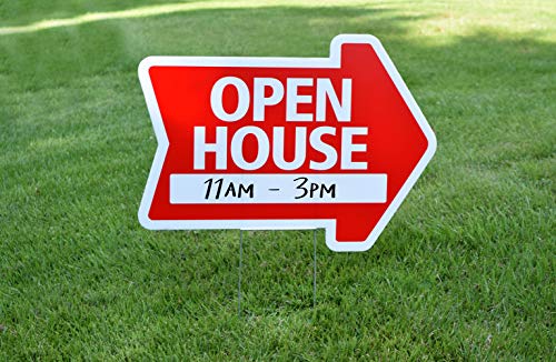 Open House Sign Kit (5pack) Die Cut Arrow Shape Heavy Duty Stands, Durable Corrugated Coroplast, UV Colorfast Red, Unconditional Guarantee, Real Estate Agent Supplies, 5-18x24 Signs and 5 Stands