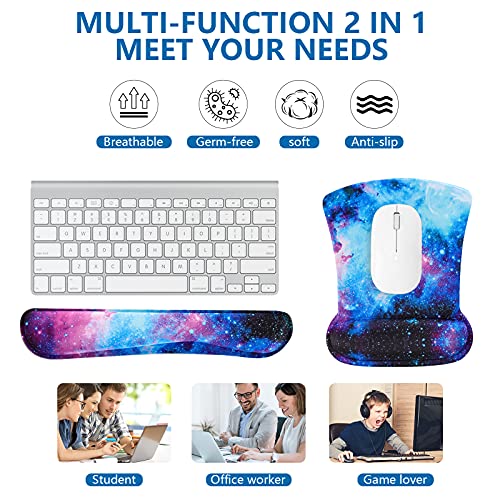 RICHEN Keyboard Wrist Rest Pad and Mouse Wrist Rest Support Mouse Pad Set,Durable & Comfortable & Lightweight for Easy Typing & Pain Relief-Ergonomic Support (Galaxy)