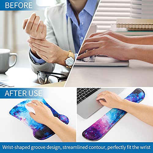 RICHEN Keyboard Wrist Rest Pad and Mouse Wrist Rest Support Mouse Pad Set,Durable & Comfortable & Lightweight for Easy Typing & Pain Relief-Ergonomic Support (Galaxy)