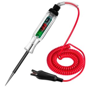 premium digital led automotive circuit tester, dc 2.6v-32v test light with portable pu extended spring wire, vehicle circuits low voltage light tester with sharp stainless probe