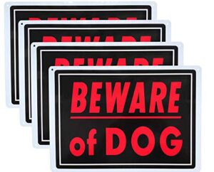 beware of dog sign meta 14x10 inch rust free aluminum, uv printed, easy to mount weather resistant for fence (4 pack)