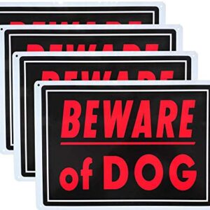 Beware of Dog Sign Meta 14x10 inch Rust Free Aluminum, UV Printed, Easy to Mount Weather Resistant for Fence (4 Pack)