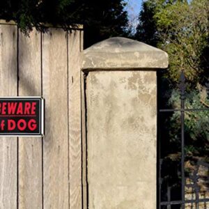 Beware of Dog Sign Meta 14x10 inch Rust Free Aluminum, UV Printed, Easy to Mount Weather Resistant for Fence (4 Pack)