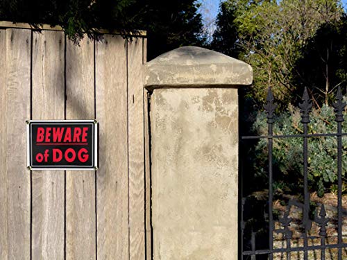 Beware of Dog Sign Meta 14x10 inch Rust Free Aluminum, UV Printed, Easy to Mount Weather Resistant for Fence (4 Pack)