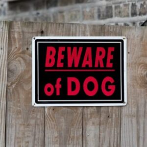 Beware of Dog Sign Meta 14x10 inch Rust Free Aluminum, UV Printed, Easy to Mount Weather Resistant for Fence (4 Pack)