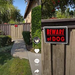 Beware of Dog Sign Meta 14x10 inch Rust Free Aluminum, UV Printed, Easy to Mount Weather Resistant for Fence (4 Pack)