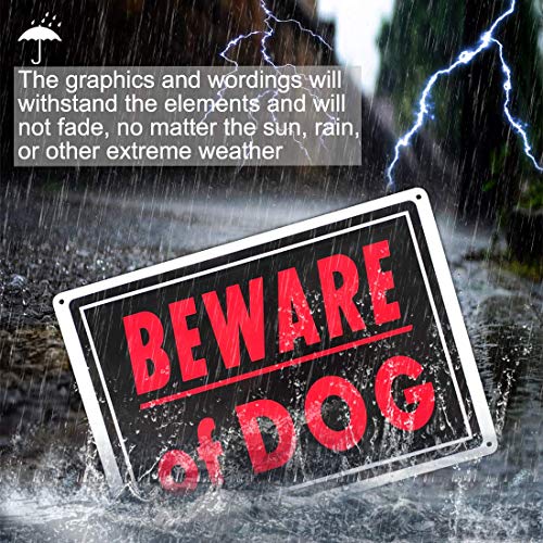 Beware of Dog Sign Meta 14x10 inch Rust Free Aluminum, UV Printed, Easy to Mount Weather Resistant for Fence (4 Pack)