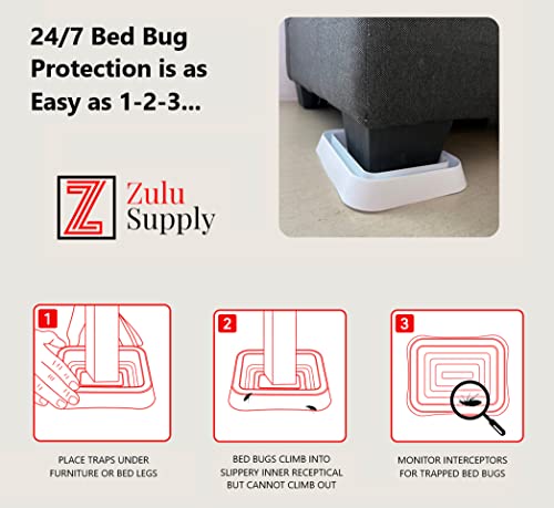 Zulu Supply XL Bed Bug Interceptors, Traps, 4 Pack, White, Extra Large, Bedbug Monitor, Insect Detector for Bed Legs or Furniture