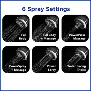 Waterpik XAS-619E PowerPulse Shower Head Brushed Nickel DIY Installation Features Powerful Therapeutic Strength Massage Setting, Easy Clean Anti-Clog Nozzles