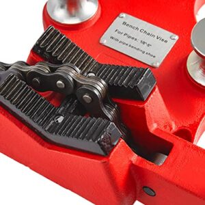 Mophorn Screw Bench Chain Vise 1/8 to 5-Inch Pipe Capacity, Heavy Duty Bench Chain Pipe Vise with Crank Handle, Neoprene-Coated Jaw, Cast Iron Material Ideal for a Variety of Pipes