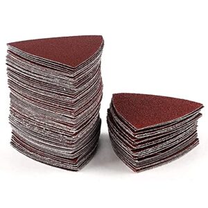 coceca 100pcs triangle sanding pads sandpaper hook and loop sanding sheet for wood fit 3-1/8 inches oscillating multi tool, 40/60/80120/180/240 grit