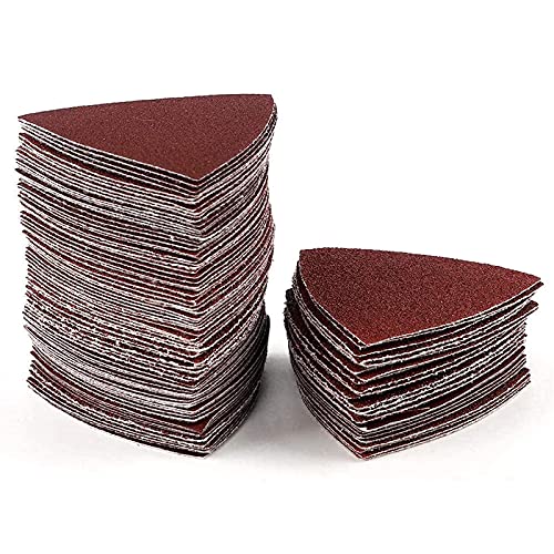 Coceca 100pcs Triangle Sanding Pads Sandpaper Hook and Loop Sanding Sheet for Wood Fit 3-1/8 Inches Oscillating Multi Tool, 40/60/80120/180/240 Grit