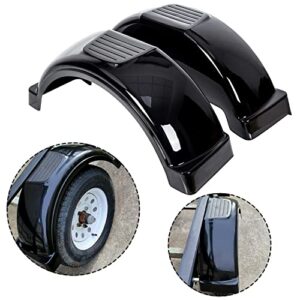 ecotric 2 pcs trailer fenders w/steps compatible with single-axle trailers 13" diameter wheels tires plastic fenders - black