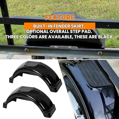 ECOTRIC 2 Pcs Trailer Fenders W/Steps Compatible with Single-Axle Trailers 13" Diameter Wheels Tires Plastic Fenders - Black