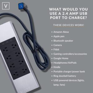 Austere V Series Surge Protector Power Strip, 8 Wide Outlets, 3 USB C and 2 USB A 2.4 amp Ports | 3000 Joules Heavy Duty, EMI/RFI Filtering, 5 Year Component Guarantee