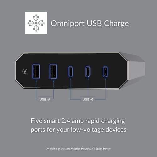 Austere V Series Surge Protector Power Strip, 8 Wide Outlets, 3 USB C and 2 USB A 2.4 amp Ports | 3000 Joules Heavy Duty, EMI/RFI Filtering, 5 Year Component Guarantee