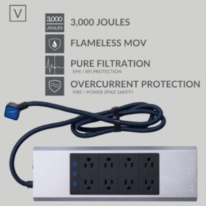 Austere V Series Surge Protector Power Strip, 8 Wide Outlets, 3 USB C and 2 USB A 2.4 amp Ports | 3000 Joules Heavy Duty, EMI/RFI Filtering, 5 Year Component Guarantee