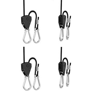 2 pairs 1/8 inch adjustable heavy duty rope hanger - reinforced metal internal gears ratchets foe growing light fixtures, loose-proof design, 8-ft long & 150lbs weight capacity