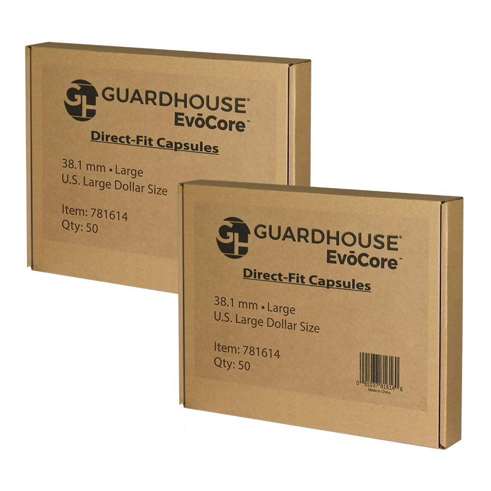 Guardhouse 38mm Coin Capsules for Morgan, Peace, Eisenhower Silver Dollar (100 2 Boxes of 50 Capsules)