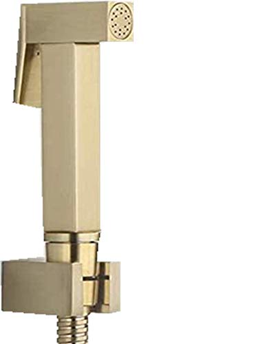 HOMCBEC Brushed Gold Brass Square Toilet Handheld Bidet Shower Spray Wall Bracket Hose,Baby Diaper Cloth Washer, Hand Held Sprayer Shattaf Toilet Attachment Set (Bidet Sprayer+Holder+Hose)