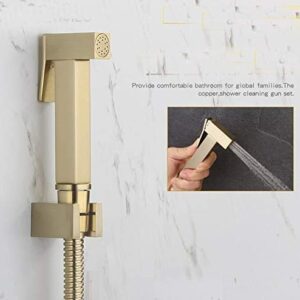 HOMCBEC Brushed Gold Brass Square Toilet Handheld Bidet Shower Spray Wall Bracket Hose,Baby Diaper Cloth Washer, Hand Held Sprayer Shattaf Toilet Attachment Set (Bidet Sprayer+Holder+Hose)