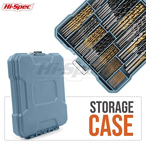 Hi-Spec 130pc Multi SAE Drill Bit Set. 11 Sizes 1/16in to 3/8in. Metal, Wood, Plastic, Dryall, Brick & Concrete Drilling. HSS Titanium, Masonry & Brad Point Steel Bits All in a Tray Case