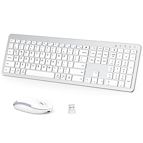 iClever GK08 Wireless Keyboard and Mouse - Rechargeable, Ergonomic, Quiet, Full Size Design with Number Pad, 2.4G Stable Connection Slim Mac Keyboard and Mouse for Windows Mac OS Computer