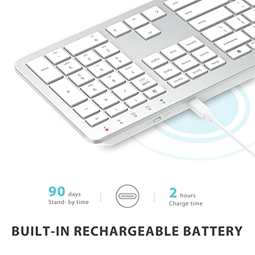 iClever GK08 Wireless Keyboard and Mouse - Rechargeable, Ergonomic, Quiet, Full Size Design with Number Pad, 2.4G Stable Connection Slim Mac Keyboard and Mouse for Windows Mac OS Computer