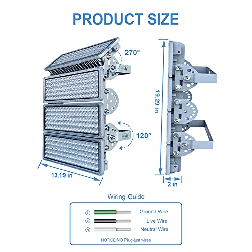 Kekeou Stadium Lights LED Flood Light Outdoor Field Lights 400W Exterior 44000LM 6500K IP67 Waterproof Adjustable Lighting Arena Lights