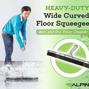 Alpine Industries Industrial-Duty Curved Floor Squeegee - Wide Commercial Cleaner Head Replacement w/Rubber Blade - 24 inches