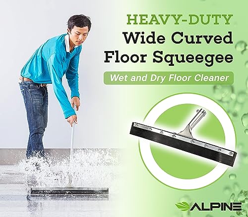 Alpine Industries Industrial-Duty Curved Floor Squeegee - Wide Commercial Cleaner Head Replacement w/Rubber Blade - 24 inches