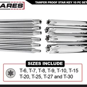 ARES 44000-10-Piece Tamper-Proof Folding Star Key Set - Sizes Include T-6 to T-30 - Corrosion-Resistant CR-V Steel Construction