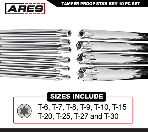 ARES 44000-10-Piece Tamper-Proof Folding Star Key Set - Sizes Include T-6 to T-30 - Corrosion-Resistant CR-V Steel Construction