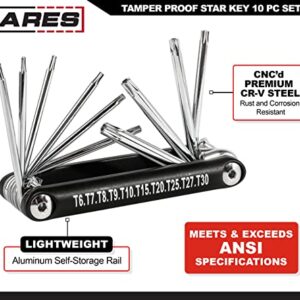 ARES 44000-10-Piece Tamper-Proof Folding Star Key Set - Sizes Include T-6 to T-30 - Corrosion-Resistant CR-V Steel Construction