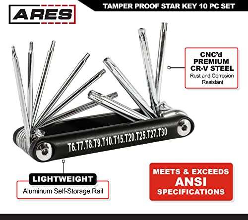 ARES 44000-10-Piece Tamper-Proof Folding Star Key Set - Sizes Include T-6 to T-30 - Corrosion-Resistant CR-V Steel Construction