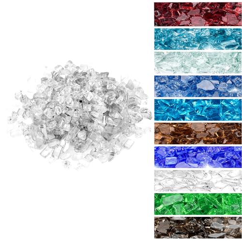 onlyfire 10-Pounds High Luster Fire Glass for Natural or Propane Fire Pit Fireplace & Landscaping, 1/2-Inch Platinum