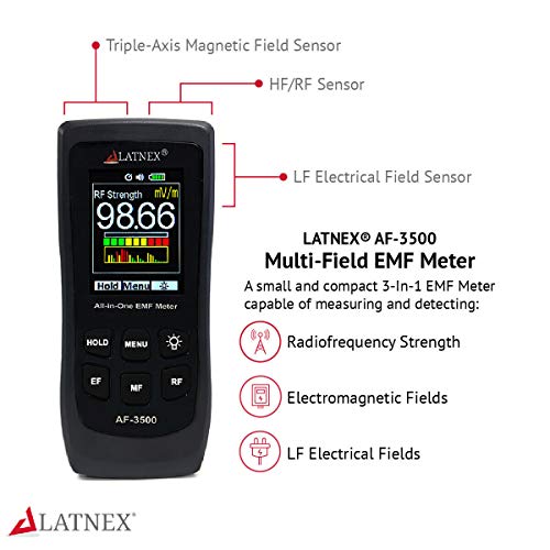 AF-3500 EMF Meter RF Detector and Reader with Calibration Certificate - Measures High and Low EMF Emissions from Cell Phones Towers, Smart Meters, Modems, Power Lines, Appliances, Electrical Boxes