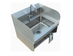 commercial stainless steel wall-mount hand sink with side splash with knee pedals - dimensions 15x17