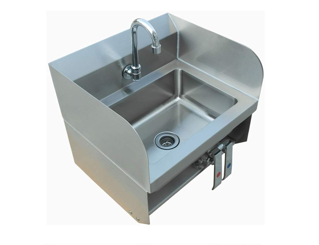 Commercial Stainless Steel Wall-Mount Hand Sink with Side Splash with Knee Pedals - Dimensions 15x17