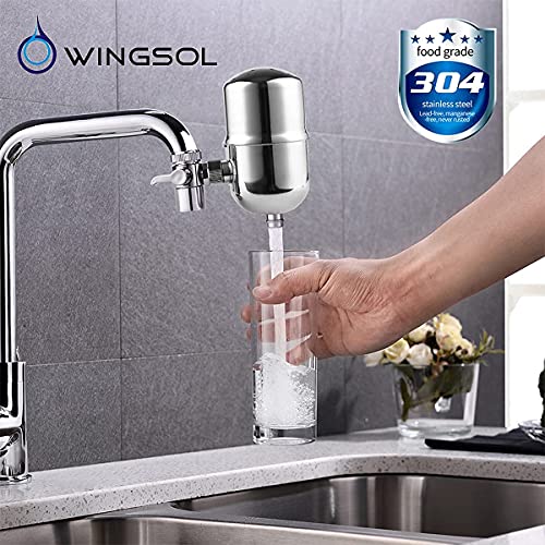 WINGSOL Faucet Water Filter Stainless-Steel Reduce Chlorine Speedy Flow, Japan PAC Filter Improve Taste, Faucet Filters for Faucets-Fits Standard Faucets (PAC-2P)