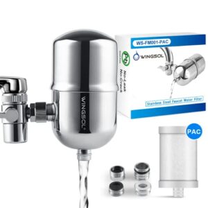 WINGSOL Faucet Water Filter Stainless-Steel Reduce Chlorine Speedy Flow, Japan PAC Filter Improve Taste, Faucet Filters for Faucets-Fits Standard Faucets (PAC-2P)
