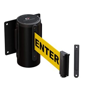 crowd control warehouse - ccw series wmb-120 fixed wall mount retractable belt barrier - 11 foot, caution do not enter with black steel case