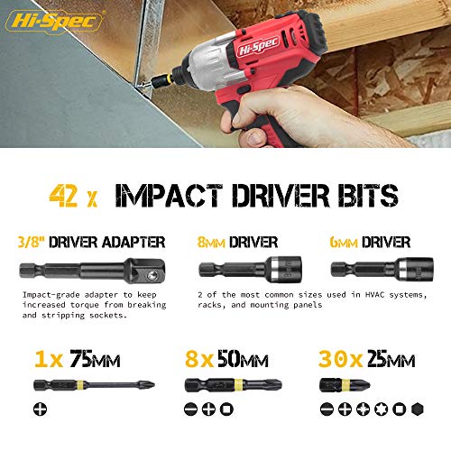 Hi-Spec 44pc Metric 1/4in Impact Screw Driver Bit Set. Hex Shank S2 Steel Screwdriver Bits Box Set for Electric Drill Drivers and Power Screwdrivers