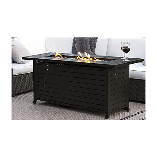 Hiland AFP-RT-WS Rectangular Propane 50,000 BTU Fire Pit with Wind Screen, Black