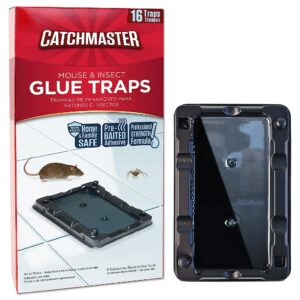 catchmaster mouse & insect glue traps 16-pk, adhesive rodent & bug catcher, pre-scented mouse traps indoor for home, sticky glue traps for mice and insects, pet safe pest control for house & garage
