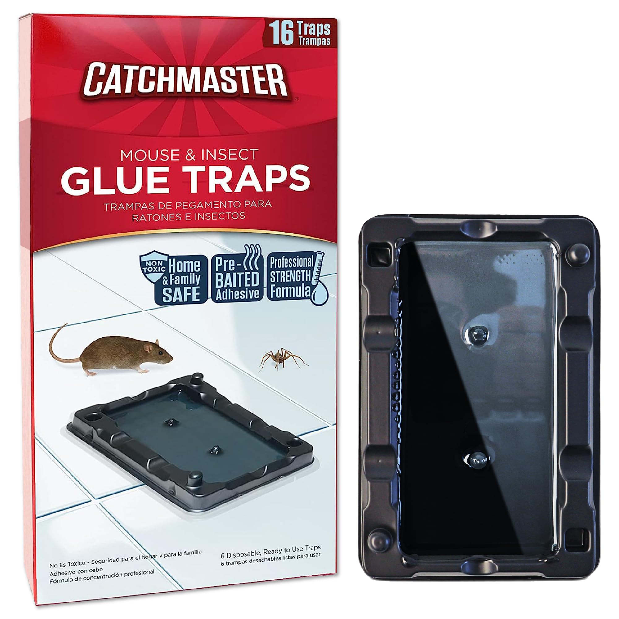 Catchmaster Mouse & Insect Glue Traps 16-Pk, Adhesive Rodent & Bug Catcher, Pre-Scented Mouse Traps Indoor for Home, Sticky Glue Traps for Mice and Insects, Pet Safe Pest Control for House & Garage