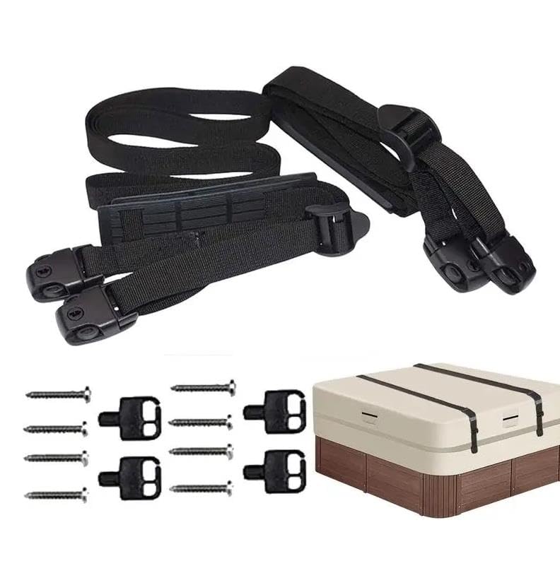 Hot Tub Cover Straps 10 Feet 𝐀𝐝𝐣𝐮𝐬𝐭𝐚𝐛𝐥𝐞 𝐋𝐞𝐧𝐠𝐭𝐡 𝟏𝟏𝟏"~𝟏𝟐𝟗" with Non-Slip Webbing Pad Hardware & Keys Adjustable Straps, 2PCS Hot Tub Spa Cover Secure Strap