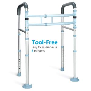 OasisSpace Stand Alone Toilet Safety Rail - Heavy Duty Medical Toilet Safety Frame for Elderly, Handicap and Disabled - Adjustable Bathroom Toilet Handrails, Width Adjustable Design, Fit Any Toilet